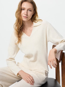 Washable Knit Ribbed Polo Sweater