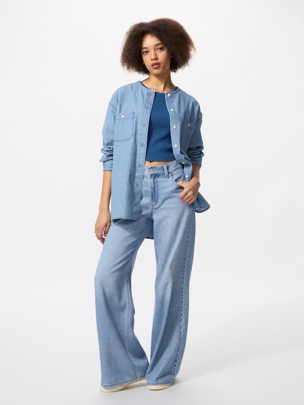 Áo Khoác Kiểu Sơ Mi Vải Denim Dáng Dài