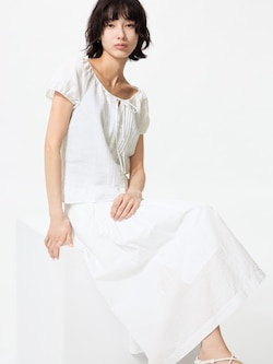 Chân Váy Dài Vải Pha Linen Xếp Ly