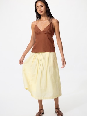 Chân Váy Dài Vải Pha Linen Xếp Ly