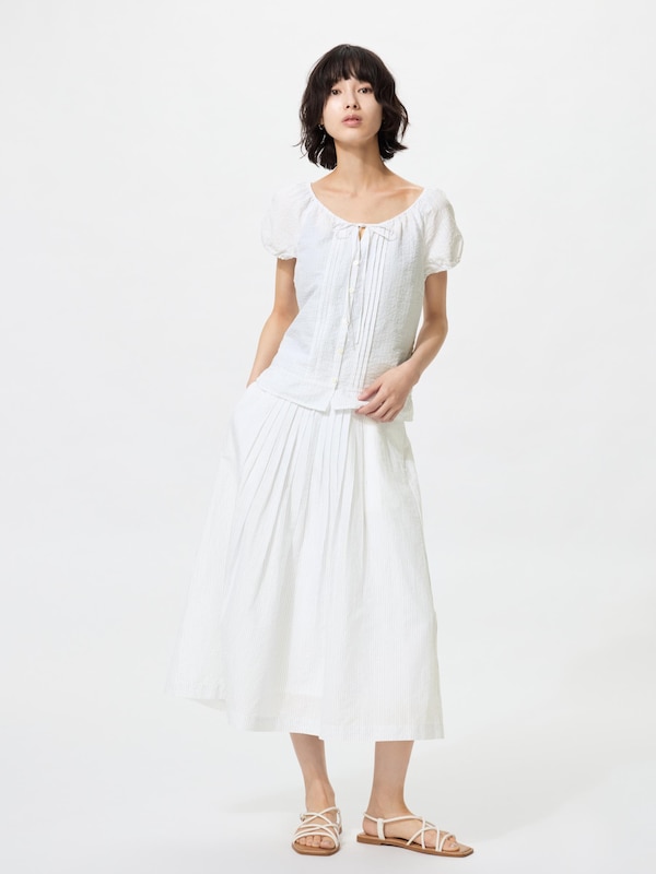 Chân Váy Dài Vải Pha Linen Xếp Ly