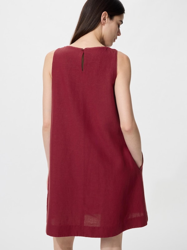 Đầm V  ải Pha Linen Dáng Mini | Không Tay