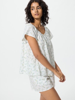 Bộ Mặc Nhà Vải Cotton Tay Kiểu Pháp | Họa Tiết Hoa