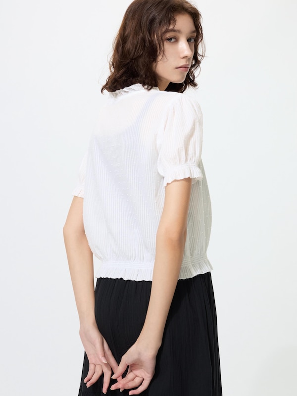 Áo Kiểu Cổ V Vải Cotton Dobby