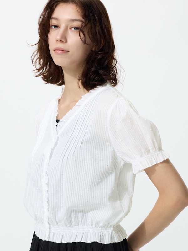 Áo Kiểu Cổ V Vải Cotton Dobby