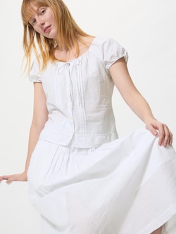 Linen Blend Blouse | Scoop Neck