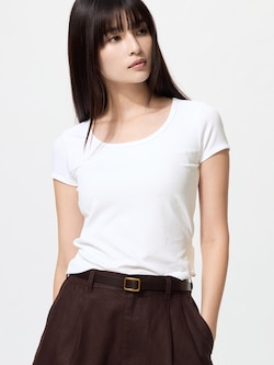 AIRism Cotton Áo Thun Tích Hợp Bra C  ổ Rộng