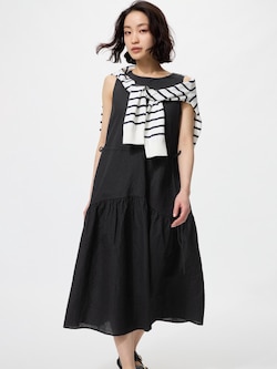 Đầm Vải Pha Linen Xếp Tầng Không Tay