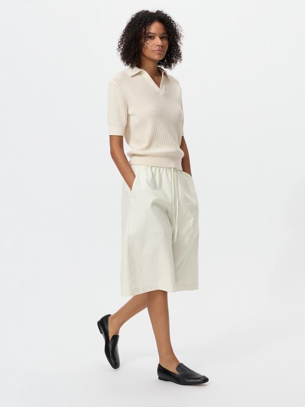 Áo Polo Dệt Kim Vải Cotton Pointelle Cổ Mở