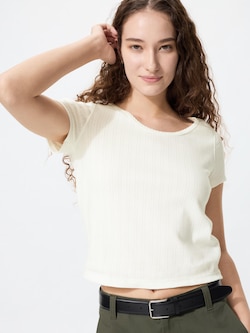 Áo Thun Mini Vải Pointelle Cổ Tròn