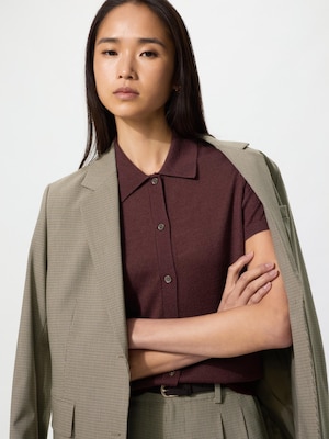 Áo Polo Cardigan Len Vải Pha Merino