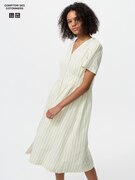 Đầm Vải Pha Linen Cổ V | Kẻ Sọc