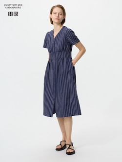 Đầm Vải Pha Linen Cổ V | Kẻ Sọc