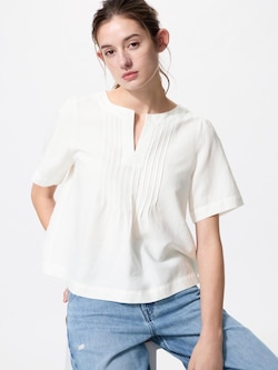 Linen Blend Blouse | Key Neck