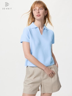 Áo Len Polo Dệt 3D Cổ Mở