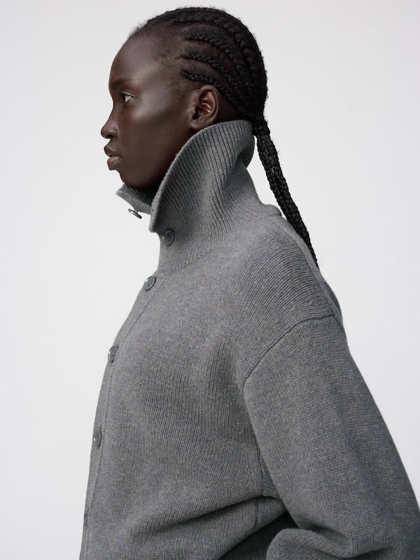 Lambswool Stand Collar Cardigan