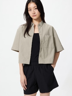 Áo Sơ Mi Ngắn Vải Nylon Dáng Boxy | Tay Lỡ