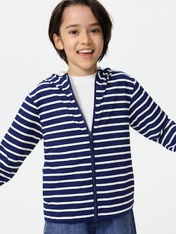 AIRism Áo Hoodie Chống Tia UV Kéo Khóa | Kẻ Sọc