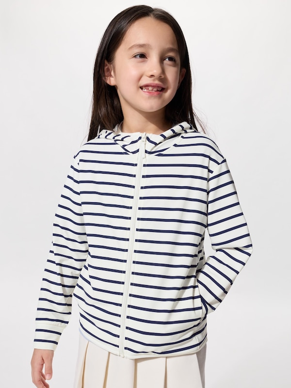AIRism Áo Hoodie Chống Tia UV Kéo Khóa | Kẻ Sọc